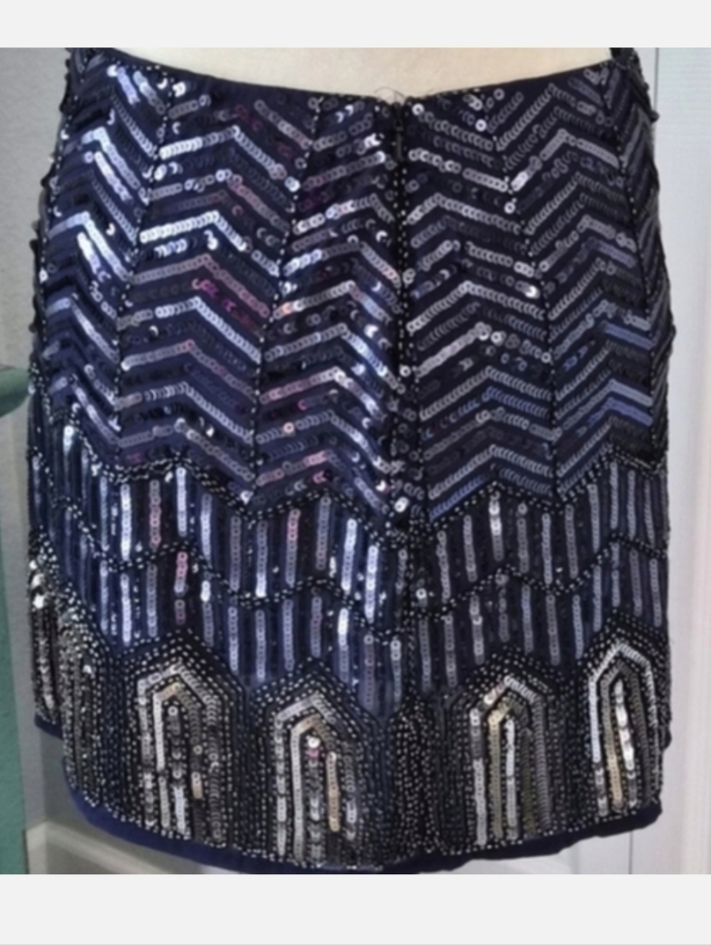 Cyber Chic Verty Silver and Blue Sequin Mini Skirt Chevron Large